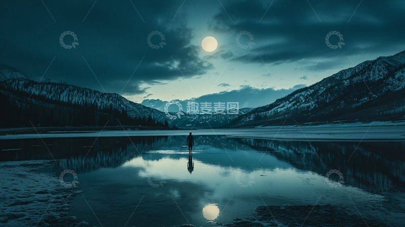 高清大图下载【趣麦麦图】月夜湖面静谧山景