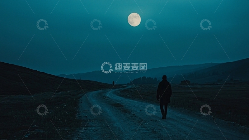 高清大图下载【趣麦麦图】月夜独行人