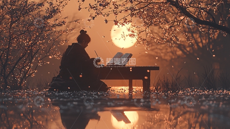高清大图下载【趣麦麦图】日落时分读书人