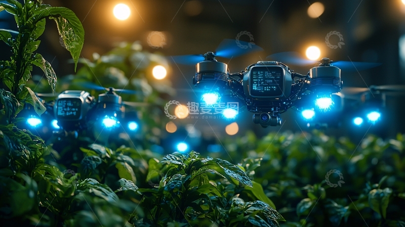 高清大图下载【趣麦麦图】农业无人机夜间飞行