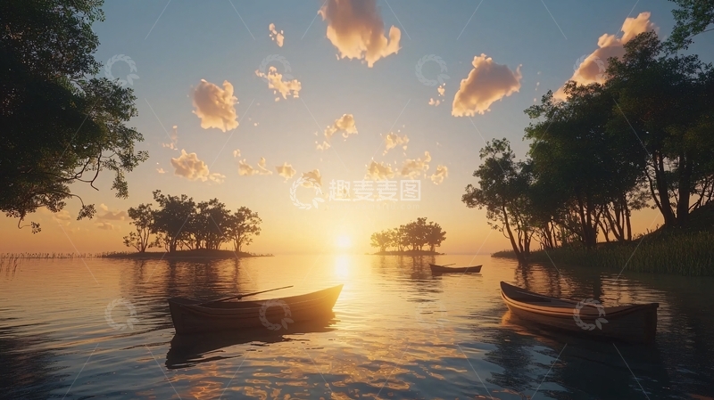 高清大图下载【趣麦麦图】日落湖景