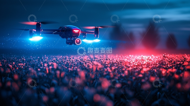 高清大图下载【趣麦麦图】无人机飞过田野夜景