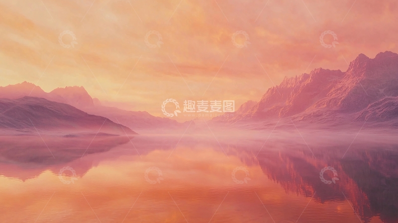 高清大图下载【趣麦麦图】粉色山峰湖泊日出