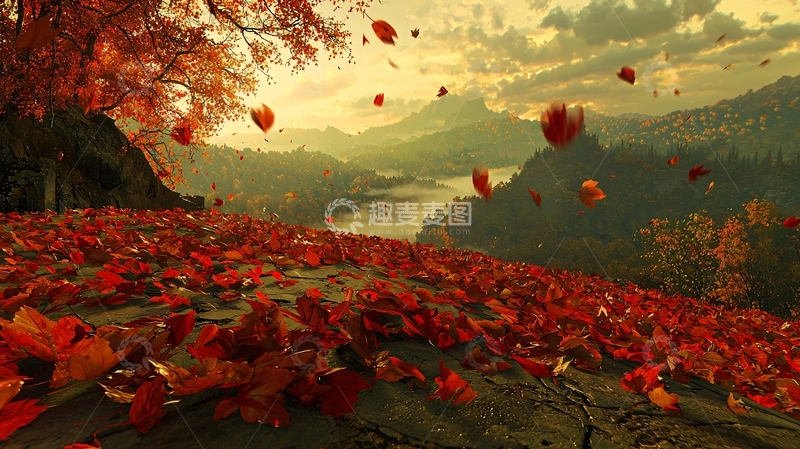 高清大图下载【趣麦麦图】秋叶纷飞的山谷景色
