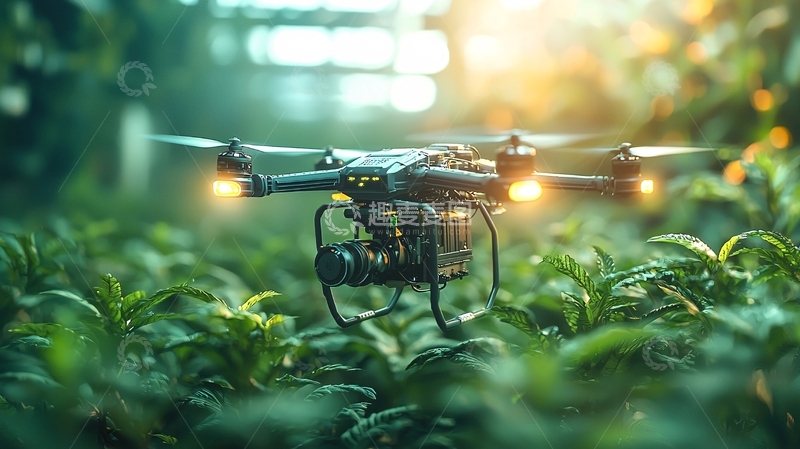 高清大图下载【趣麦麦图】无人机在绿色植物丛中飞行
