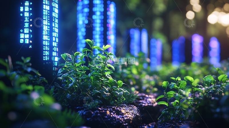 高清大图下载【趣麦麦图】植物与未来城市夜景