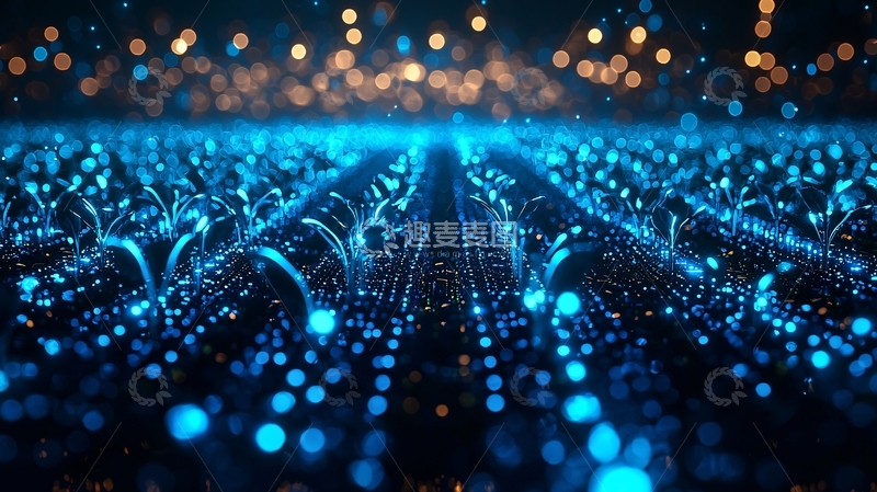 高清大图下载【趣麦麦图】蓝色光点组成的抽象科技场景