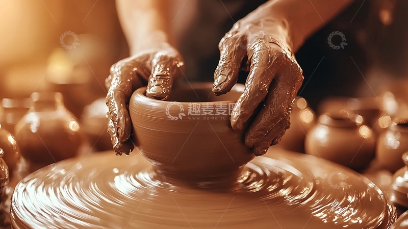 高清大图下载【趣麦麦图】双手拉坯陶土陶器