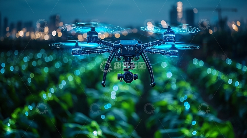 高清大图下载【趣麦麦图】农业无人机飞过绿色的田地