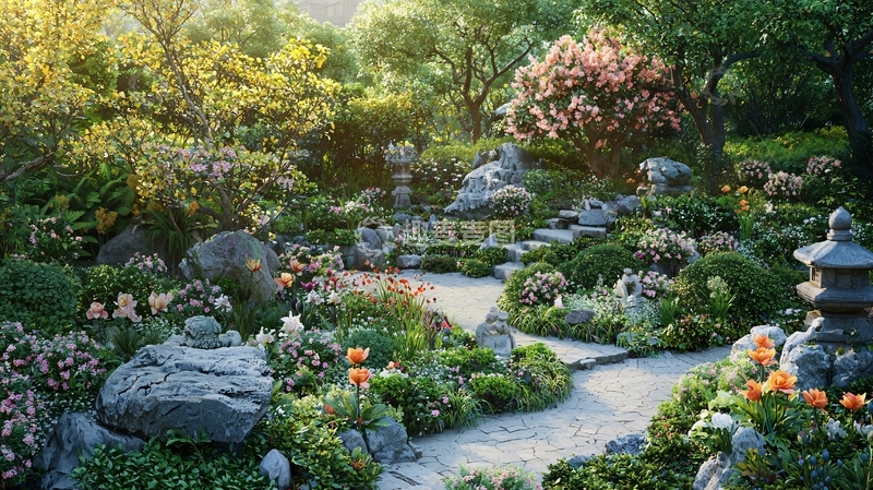 高清大图下载【趣麦麦图】阳光下的日式花园