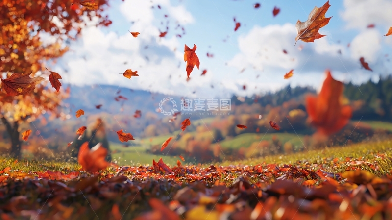 高清大图下载【趣麦麦图】秋叶飞舞的田园风光