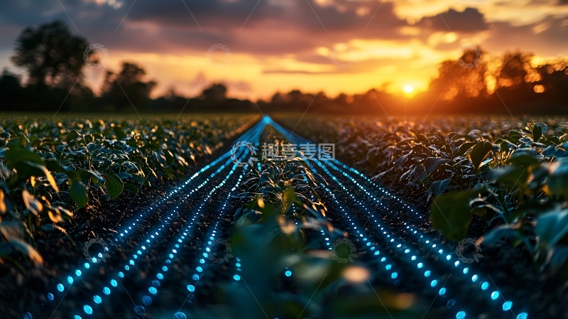 高清大图下载【趣麦麦图】科技感田园日落风景
