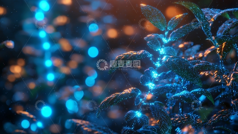 高清大图下载【趣麦麦图】植物上的蓝色光点