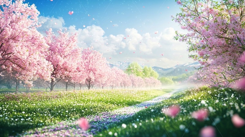 高清大图下载【趣麦麦图】春日樱花树林