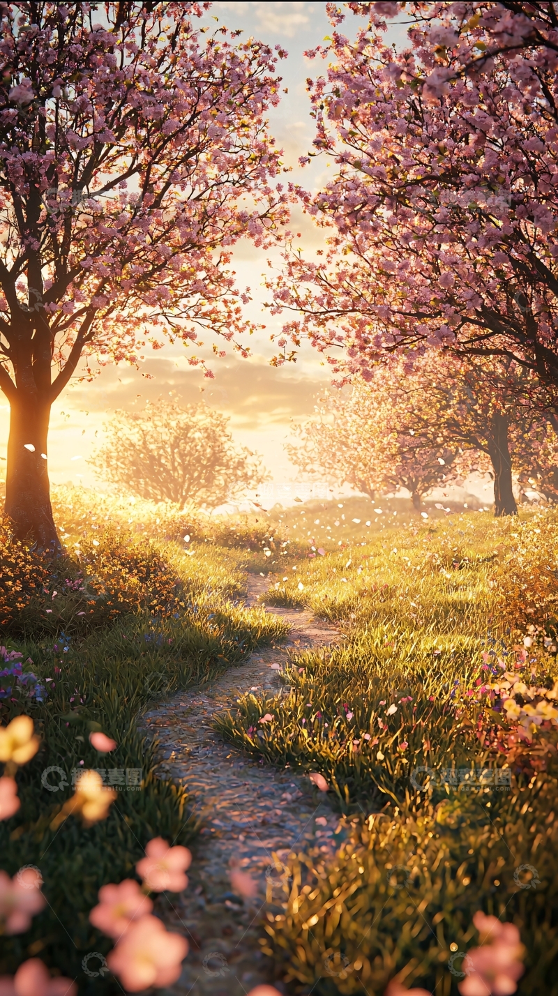 高清大图下载【趣麦麦图】春日暖阳下樱花小路