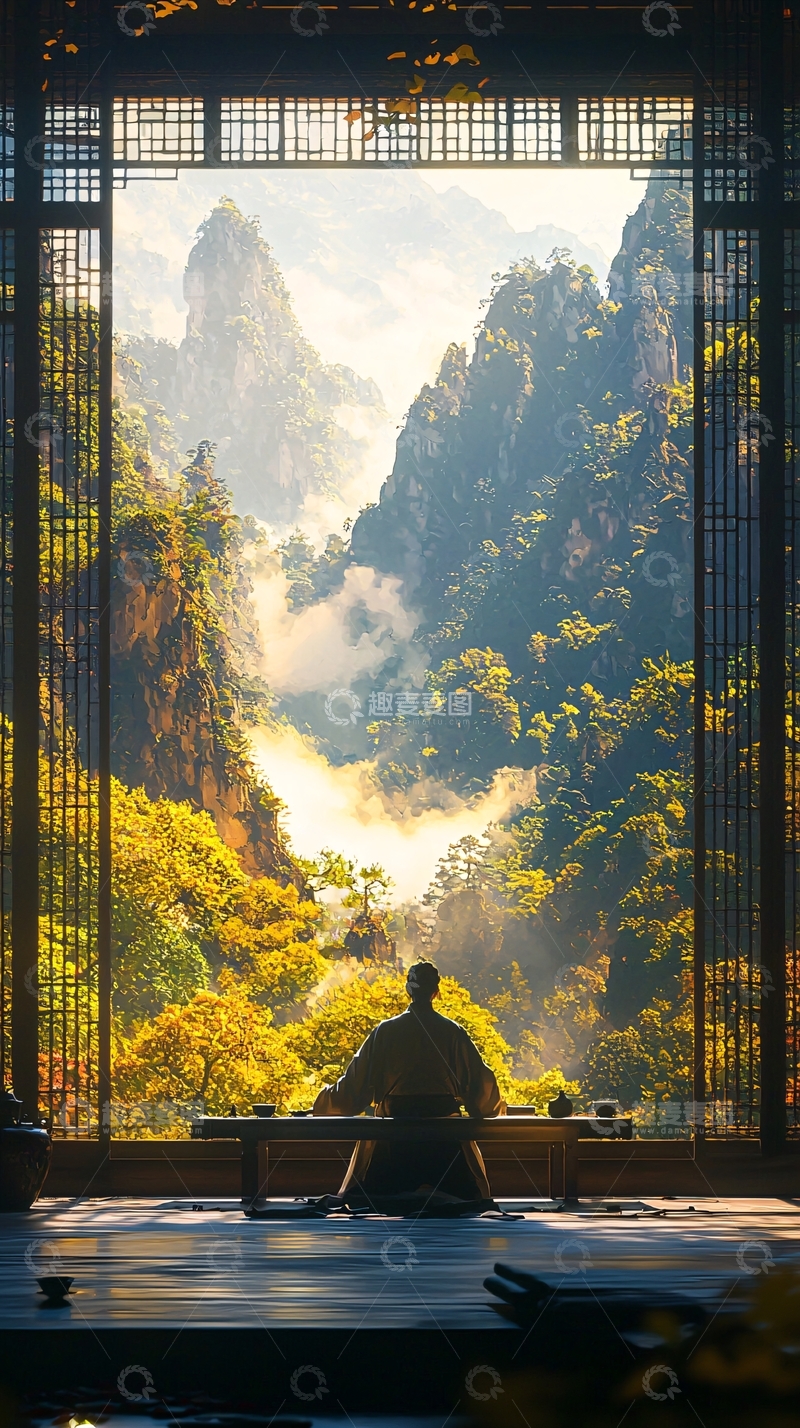 高清大图下载【趣麦麦图】窗框里的山峦景色
