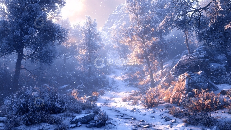 高清大图下载【趣麦麦图】雪后阳光照耀的森林