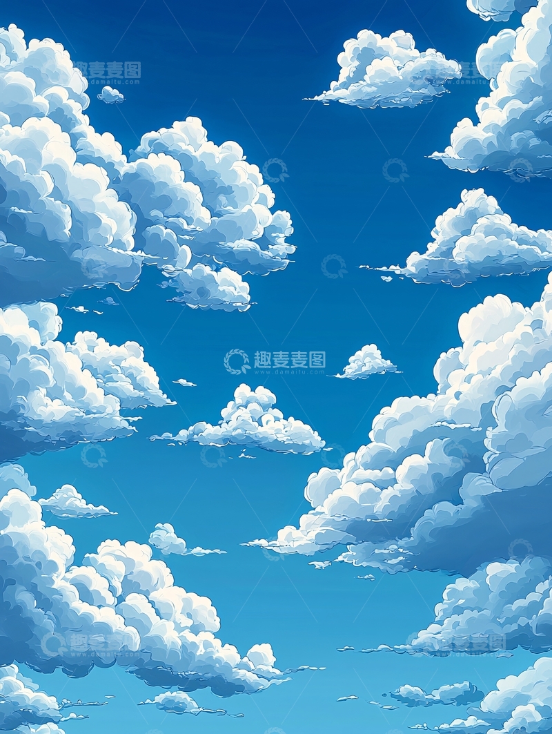 高清大图下载【趣麦麦图】蓝天白云卡通背景