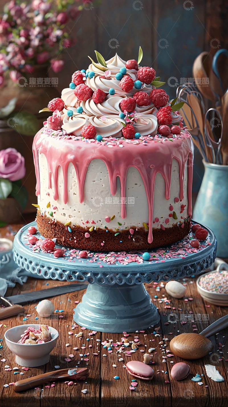 高清大图下载【趣麦麦图】精致的覆盆子奶油蛋糕