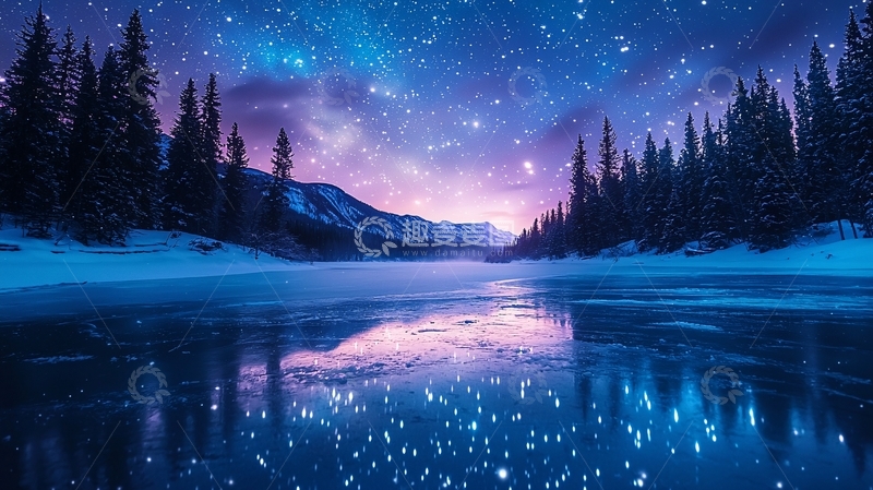 高清大图下载【趣麦麦图】星空下的冰湖倒影着光