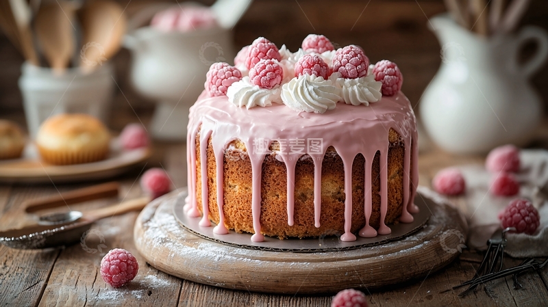 高清大图下载【趣麦麦图】粉色覆盆子蛋糕