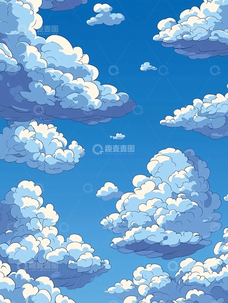 高清大图下载【趣麦麦图】卡通风格的蓝天白云
