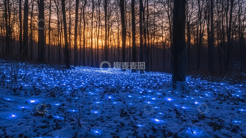 高清大图下载【趣麦麦图】森林夜景蓝色光芒