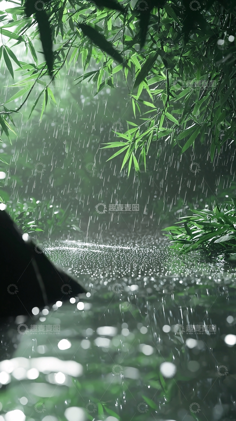 高清大图下载【趣麦麦图】雨中竹林