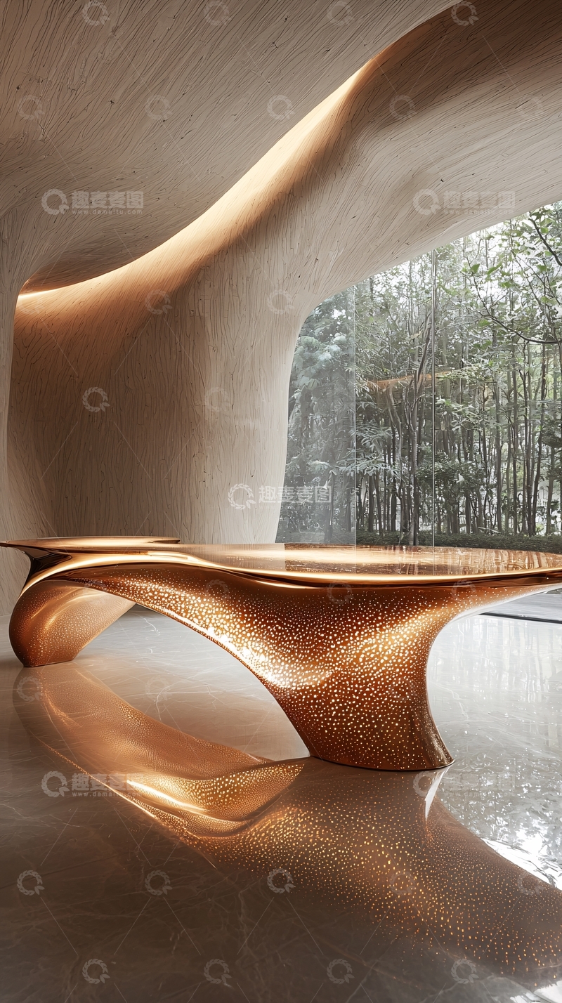 高清大图下载【趣麦麦图】流线型金色未来主义家具