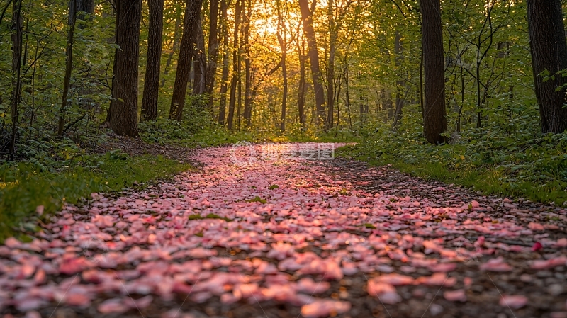 高清大图下载【趣麦麦图】落叶铺满小路的森林