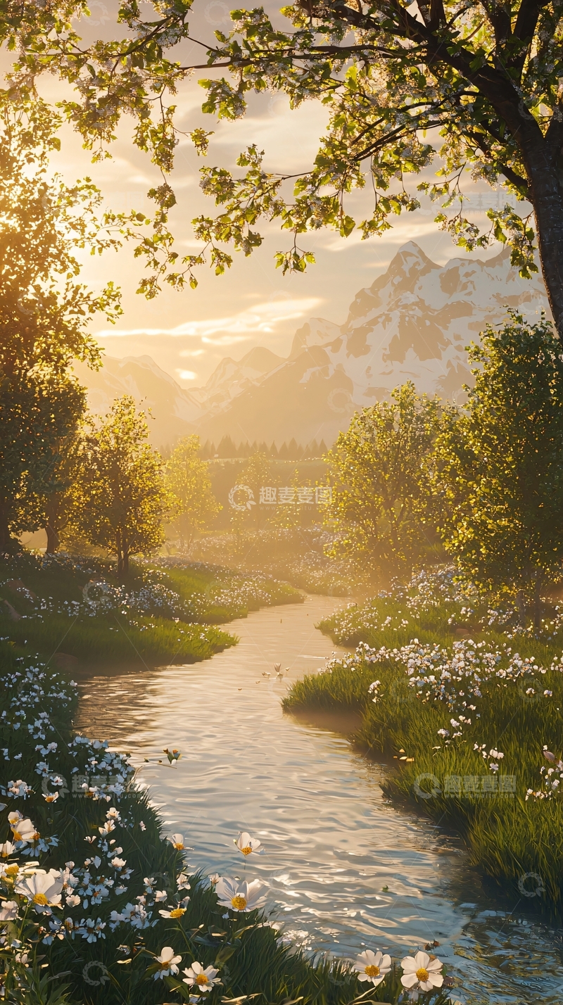 高清大图下载【趣麦麦图】清晨阳光下的山间小溪