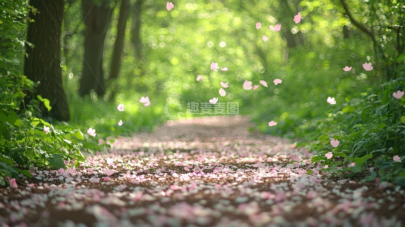 高清大图下载【趣麦麦图】落英缤纷的林间小路