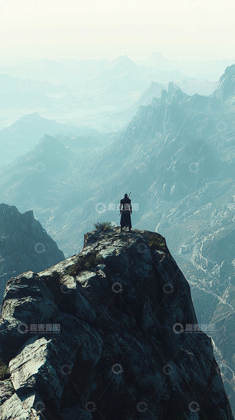 高清大图下载【趣麦麦图】山顶孤独的人影