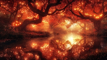 梦幻般红色森林倒影