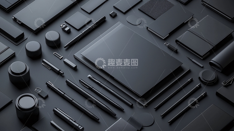 高清大图下载【趣麦麦图】黑色文具用品俯视图
