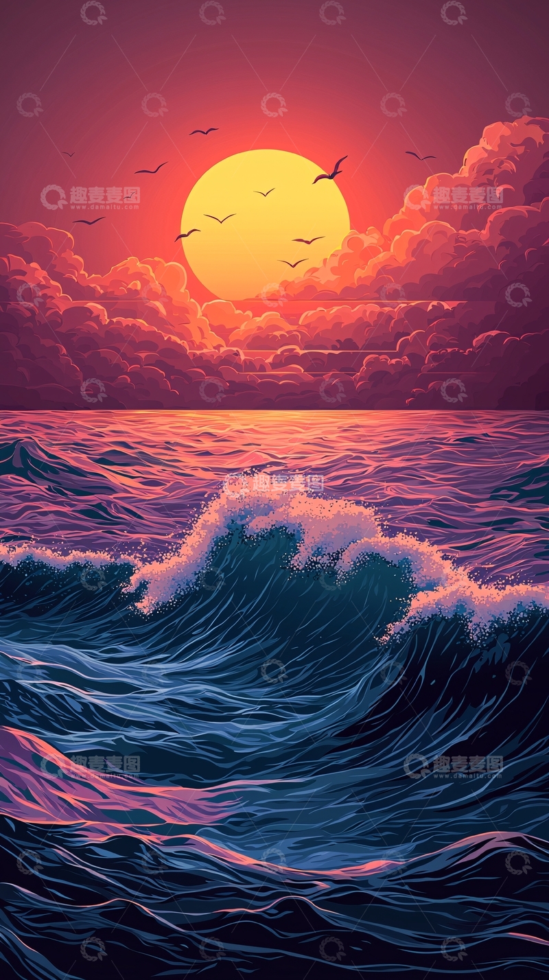 高清大图下载【趣麦麦图】海面日落