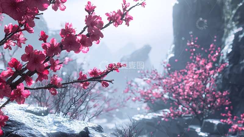 高清大图下载【趣麦麦图】雪地里盛开的粉色梅花