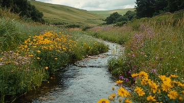 山谷溪流野花盛开
