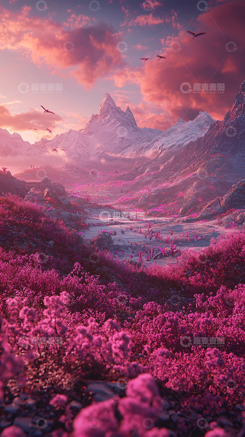 高清大图下载【趣麦麦图】粉色山峰日落美景