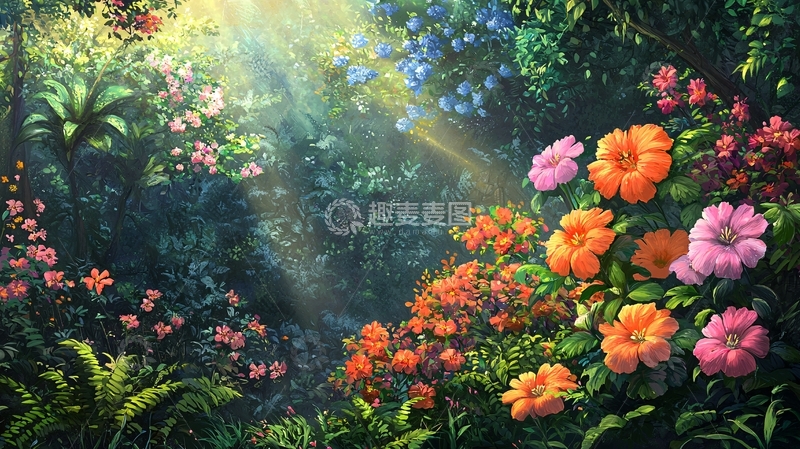 高清大图下载【趣麦麦图】阳光森林花海