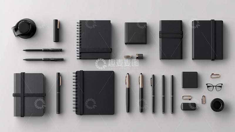 高清大图下载【趣麦麦图】黑色文具物品俯视图