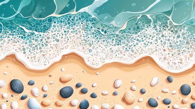 高清大图下载【趣麦麦图】海滩浪花鹅卵石俯视图