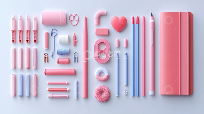 高清大图下载【趣麦麦图】粉色文具静物摆拍