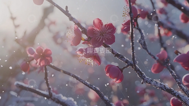 高清大图下载【趣麦麦图】冬日红梅雪景