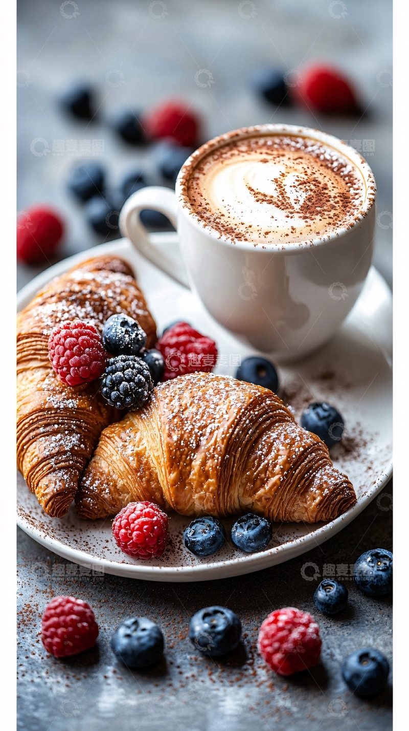 高清大图下载【趣麦麦图】咖啡面包蓝莓静物