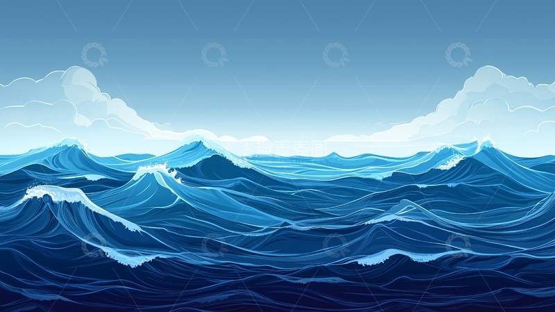 高清大图下载【趣麦麦图】蓝色大海波涛汹涌