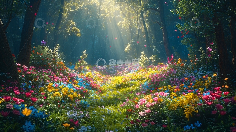 高清大图下载【趣麦麦图】森林阳光花海小径