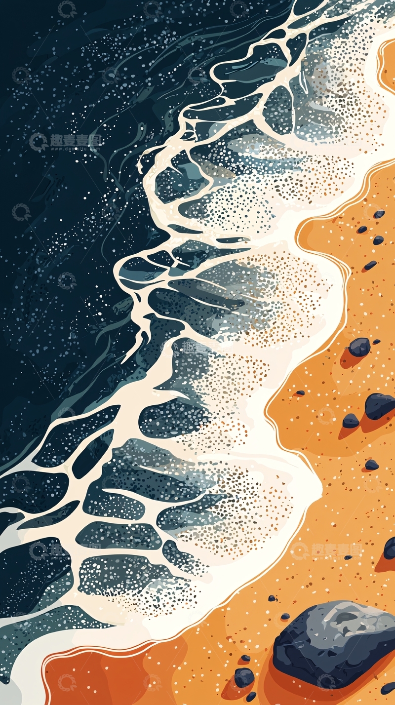 高清大图下载【趣麦麦图】海浪拍打沙滩的景象