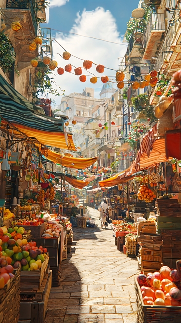 地中海风格水果市场街景