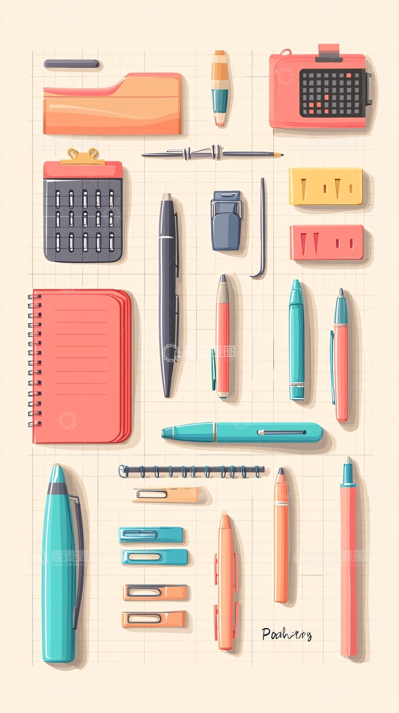 高清大图下载【趣麦麦图】文具用品平铺图